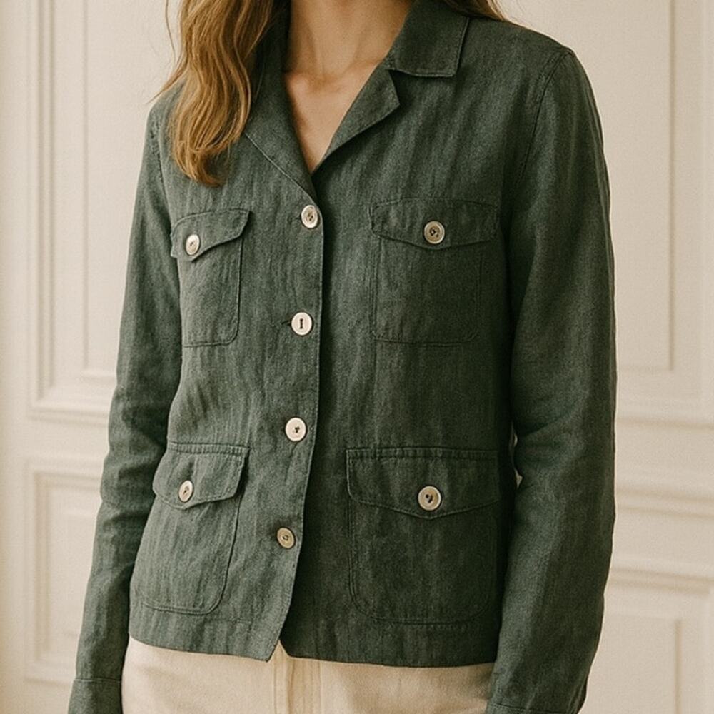 Chico's Brown Gray Linen Blend Waist Length Jacket 2